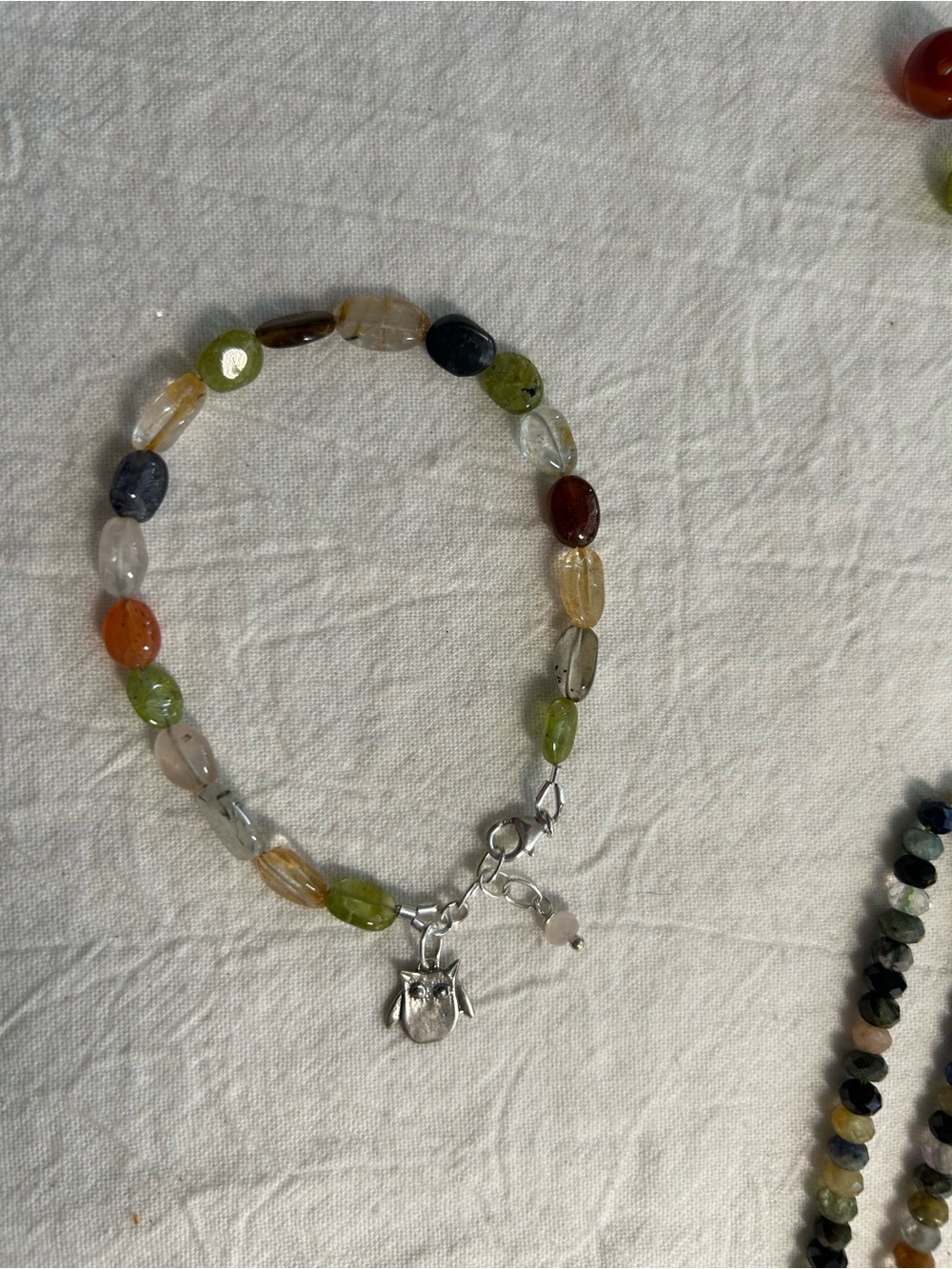 Multicolor gemstone Owl Charm Bracelet - Women Jewelry handmade